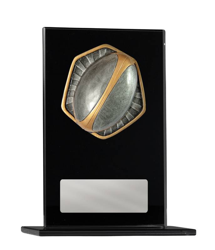Black Glass Rugby Glass Award 200mm
